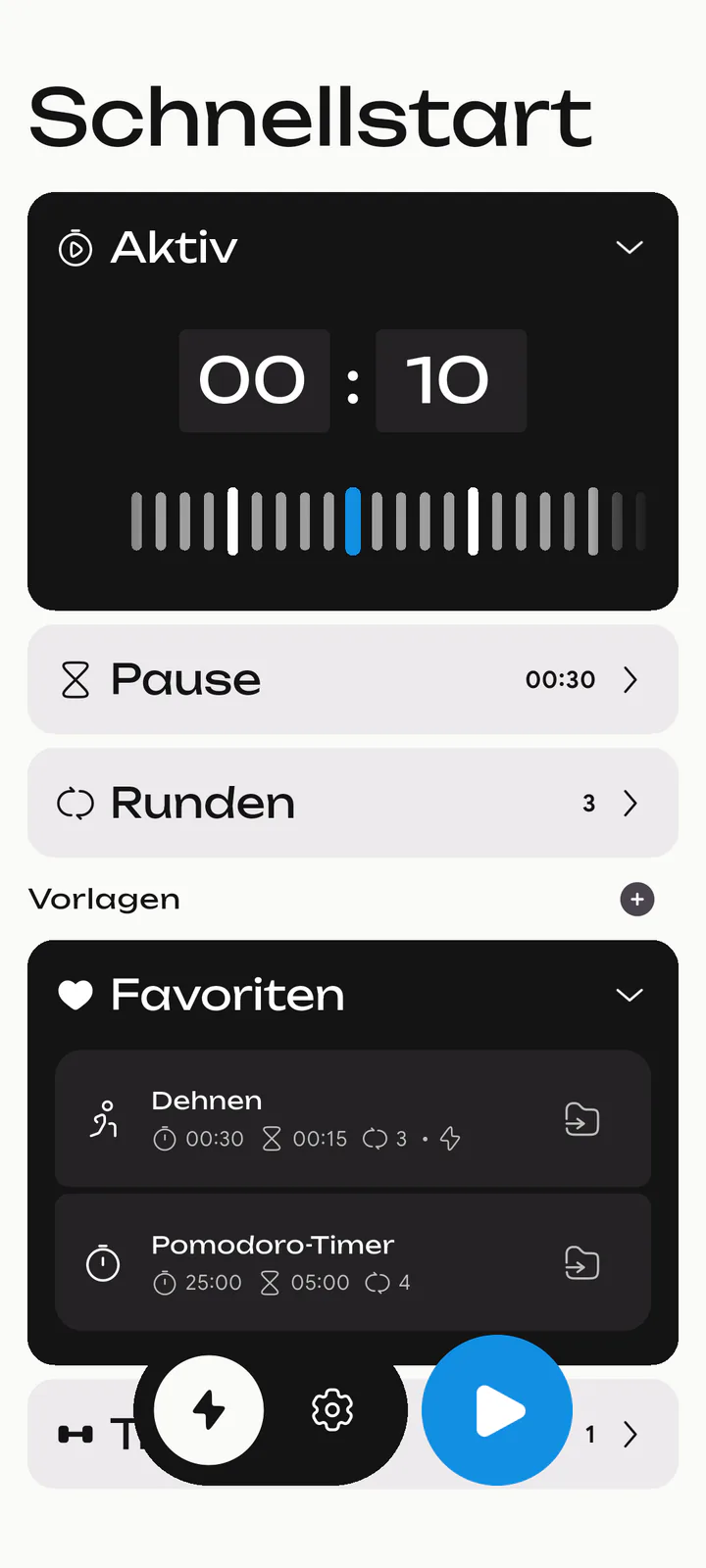 Loop Schnellstart mit Intervalleinstellungen und Presets