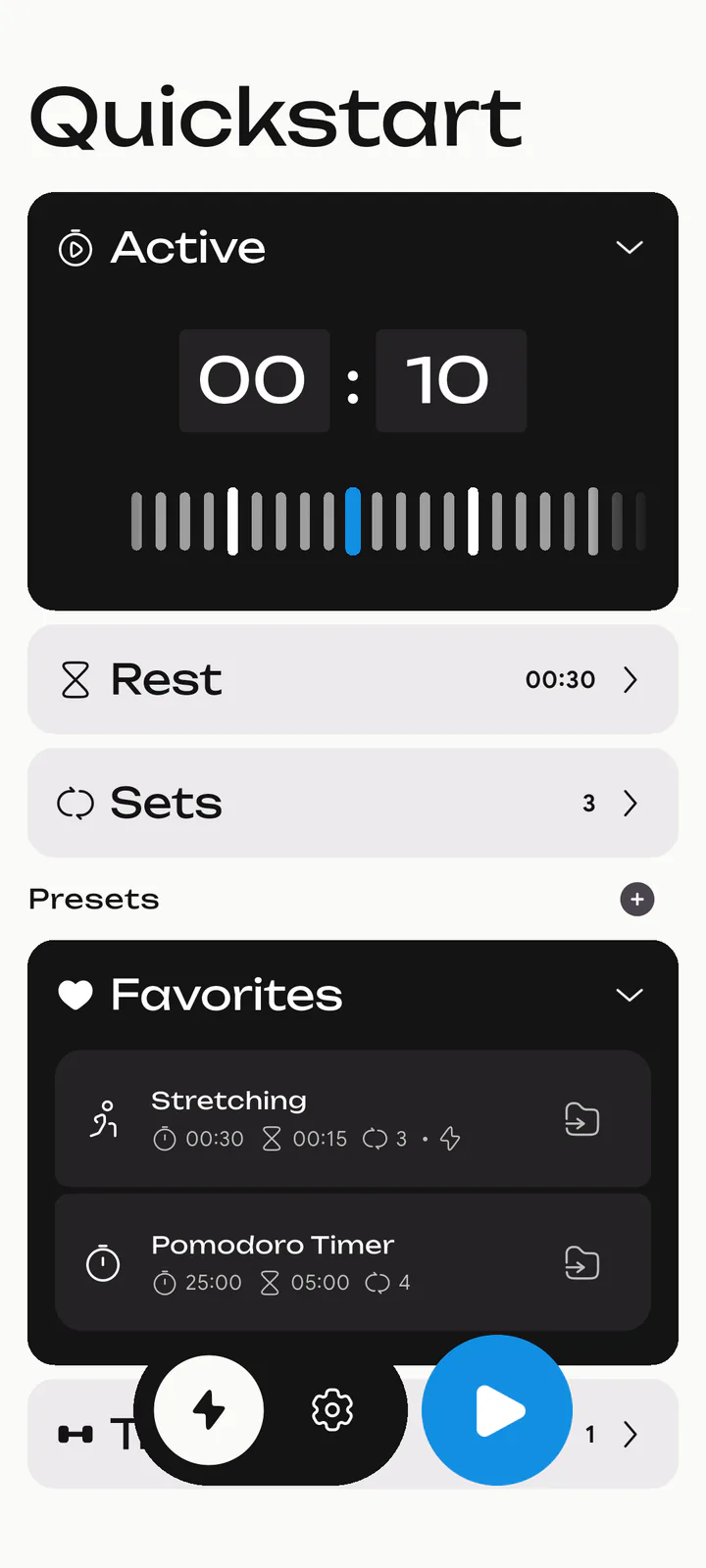 Loop Quickstart with interval settings and presets