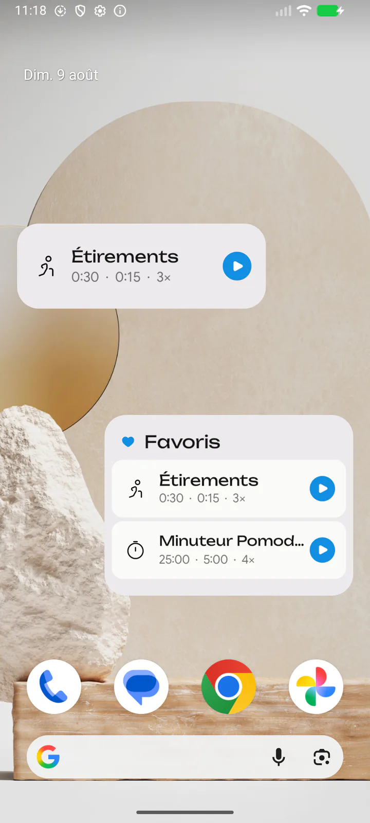 Démarrez depuis l’écran d’accueil. Widgets Android pour préréglage, favoris ou catégorie