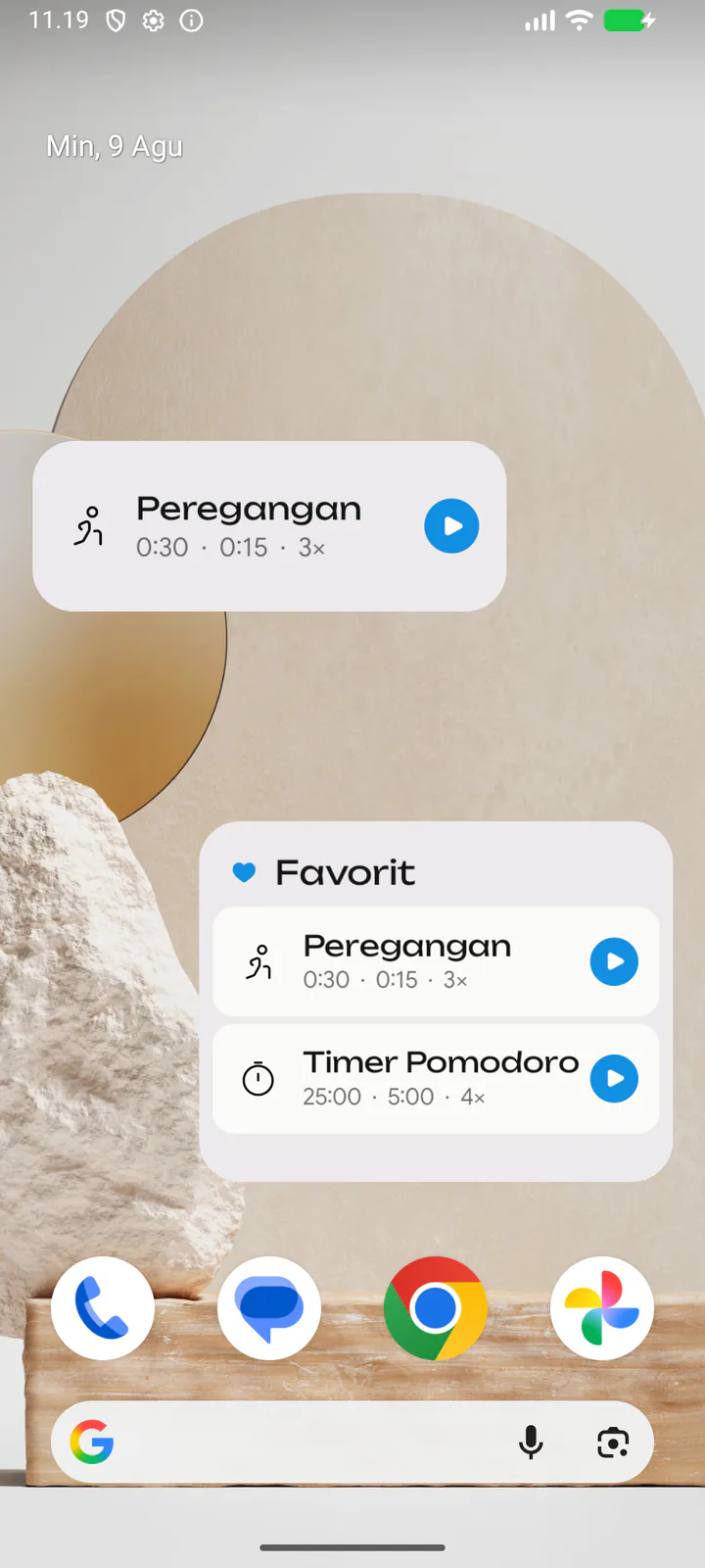 Mulai dari layar utama. Widget Android untuk preset, favorit, atau kategori