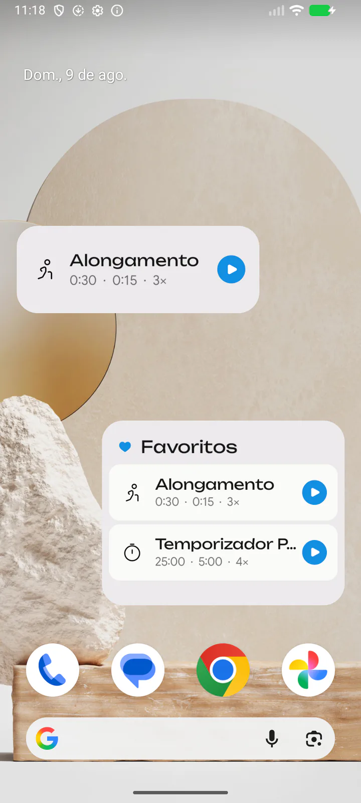 Comece pela tela inicial. Widgets Android para predefinição, favoritas ou categoria